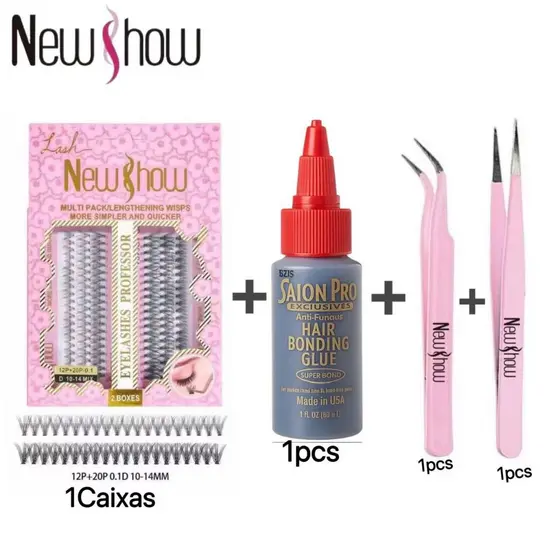 NewShow Kit Completo Extensão de Cílios a Fio com Cola Profissional e 2 Pinças