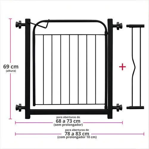 Portão Pet Grade Para Cachorro (68cm A 83cm) Cercado de Proteção Segurança Aramada Com Extensor