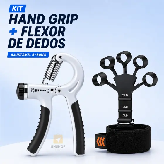 Kit Hand Grip de Dedo + Flexor de Punho Ajustável Exercício Para Mãos Fisioterapia Treino Antebraço