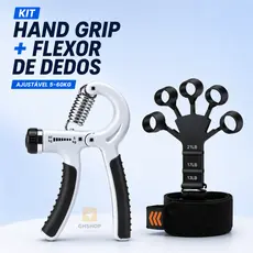 Kit Hand Grip de Dedo + Flexor de Punho Ajustável Exercício Para Mãos Fisioterapia Treino Antebraço