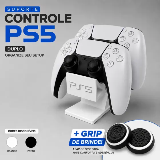 Suporte Para Controle PS5 PS4 Base Dualshock Mesa Gamer Setup  + Grip
