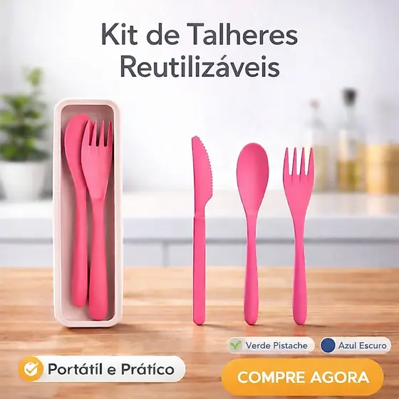 Kit Talheres Portátil Estojo Reutilizável Colher Garfo Faca Para Marmita