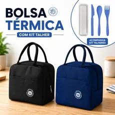 2 Bolsa Lancheira Térmica Com Alça Para Marmita + Porta Estojo Talher