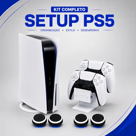 Suporte PS5 Base De Mesa Vertical + Grip + Suporte Controle