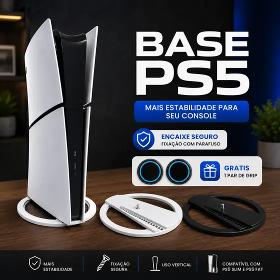 Kit Suporte Para Ps5 Slim Fat Base Vertical Playstation 5 + Grip