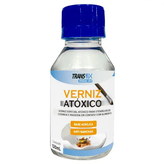 Verniz Atoxico Para Taboas e Petisqueira Para Contato Direto Com Alimentos 100ml - Transfix Hobby Art