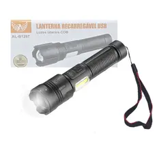 Lanterna Tática Portátil Bateria Recarregável Luz LED Lateral COB Altomex