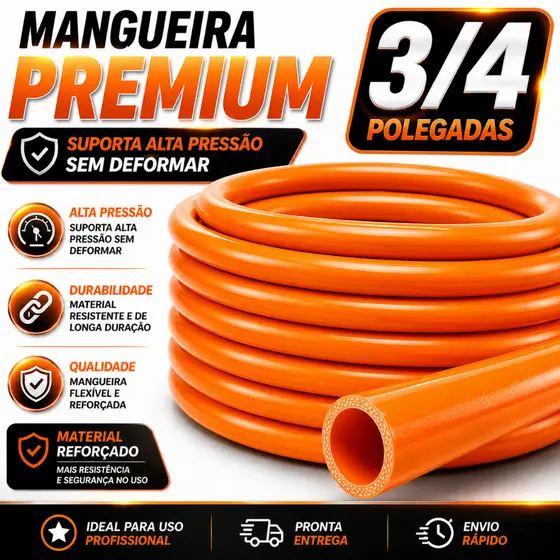 Mangueira Jardim 3/4 Laranja Reforçada Alta Pressão Silicone Flexível Irrigação Casa