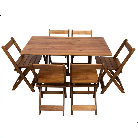 Conjunto Mesa 6 Cadeira Dobrável 100x70 Maciça Linha Napoli