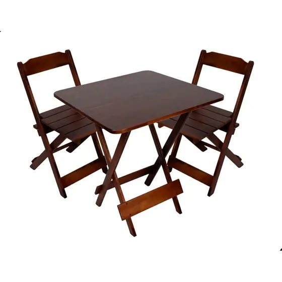 Conjunto Mesa E 2 Cadeiras Dobrável De Madeira Maciça 70x70