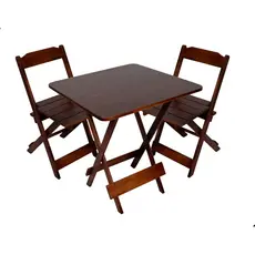 Conjunto Mesa E 2 Cadeiras Dobrável De Madeira Maciça 70x70