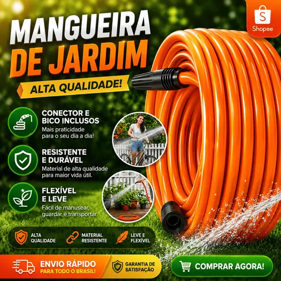 Mangueira Jardim 1/2 Flexível Silicone 10 á 50m Resistente Com Esguicho