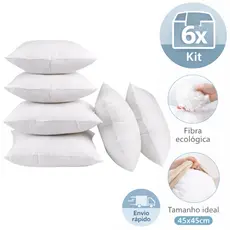 Refil Almofada 45x45 Fibra Siliconada Enchimento Macio Lavável Anti Alérgico Sofá 6 Peças