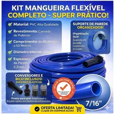 Mangueira Jardim 50 Metros ate 5 metros Reforçada Com Esguicho Azul Lisa e Suporte Gratis