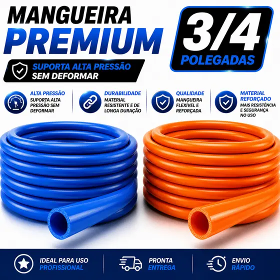 Mangueira Jardim Reforçada 3/4 Alta Pressão Flexível Siliconada Azul 100 metros