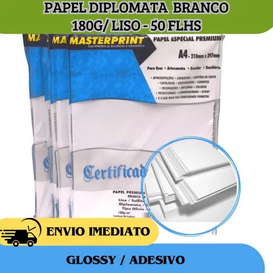 Papel Diplomata Opaline 50 Folhas Liso 180g A4 Branco Premium Ofício