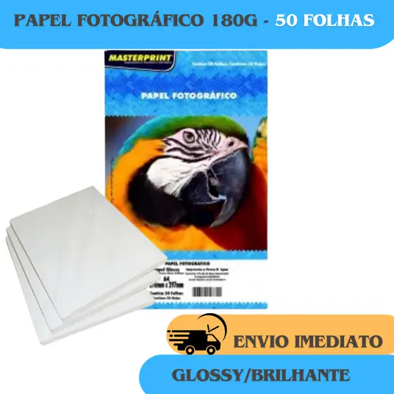 50 Folhas GLOSSY 180g A4 Papel Fotográfico Brilhante Resistente a Água MASTERPRINT