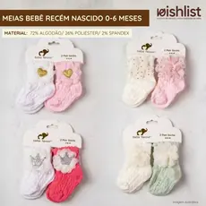 Meias Bebê Recém-Nascido 0-6 Meses – Kit 4 ou 8 Pares Decoradas (Coroa ou Bolinhas)