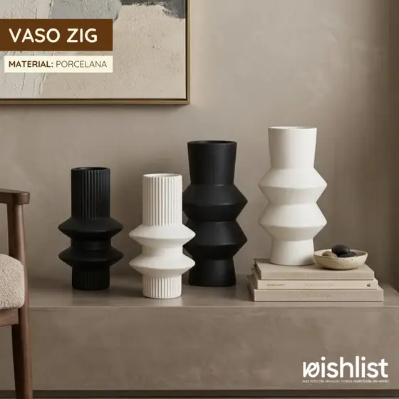 Vaso Geometrico Porcelana Decorativo Preto Branco