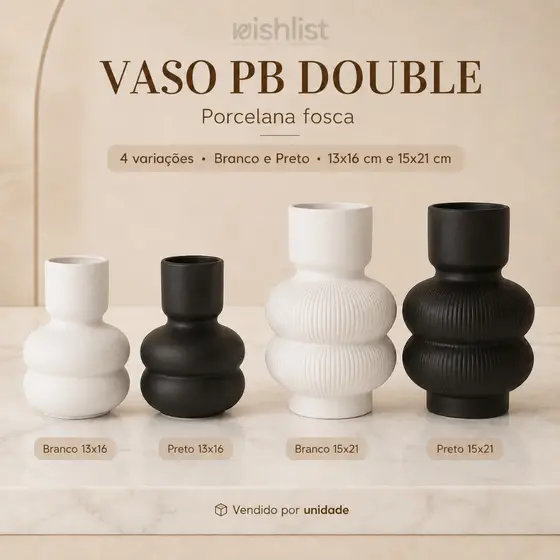 Vaso Porcelana Decorativo Preto e Branco
