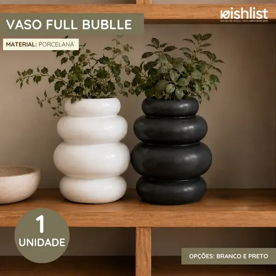 Vaso Decorativo Porcelana Preto e Branco