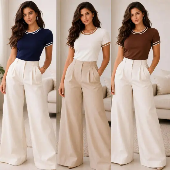 Blusa Feminina Manga Curta em Tecido Ribana Liso Gola Redonda e Detalhes Gola e Manga