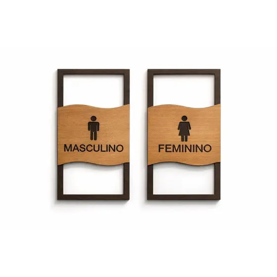 KIT 2 plaquinhas porta identificação banheiro feminino e masculino