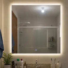 Espelho Quadrado Lapidado 60x60cm LED 3 Cores com Touch Bivolt Decorativo Banheiro