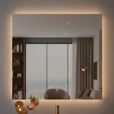 Espelho Quadrado 40 x 40 cm Decorativo 3 Cores LED Touch Luxo Parede Penteadeira