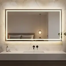 Espelho Retangular Grande Jateado com LED 3 Cores Touch Banheiro Luz Mais Forte Entrega Rapida