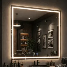 Espelho com LED Mais Forte Quadrado Jateado Touch 3 Cores Lapidado Vários Tamanhos Banheiro Luxo