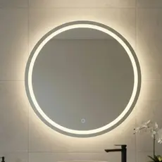 Espelho Redondo 60x60cm Jateado fino com Led 3 Cores Lapidado Decoração Moderna Quarto Sala Banheiro