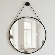 Espelho Adnet Redondo 60x60 Decorativo com Moldura em Couro Moderno Luxo