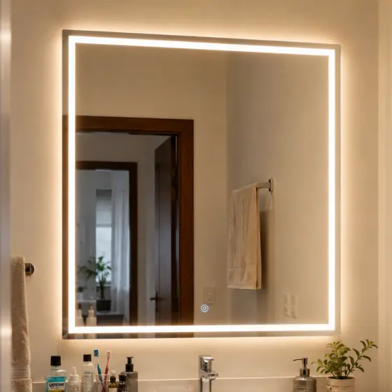 Espelho Quadrado Jateado com LED 3 Cores e Acabamento Premium Design Moderno