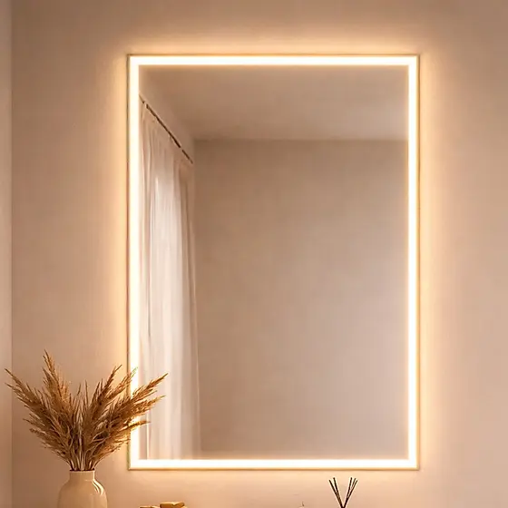 Espelho Retangular Jateado com LED 3 Cores Botão Touch Várias Medidas Luxo Decorativo Banheiro