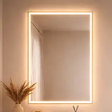 Espelho Retangular Jateado com LED 3 Cores Botão Touch Várias Medidas Luxo Decorativo Banheiro