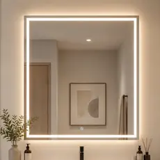 Espelho Quadrado Jateado com LED 3 Cores Touch de 40x40 a 60x60cm Luxo Banheiro Moderna Bivolt