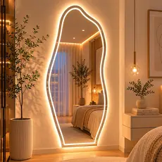 Espelho Grande Com Led 3 Cores e Botão Touch Jateado 90x40 Banheiro Quarto Sala Entrega Rapida