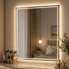 Espelho Retangular 60x40 Jateado com Led 3 Cores Botão e Touch Fino Decorativo para Banheiro Moderno