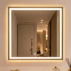 Espelho Quadrado 60x60 Jateado com LED 3 Cores Botão Touch Banheiro luxo Entrega Rapida