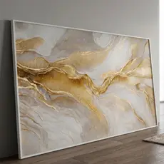 Quadro Decorativo Sala Abstrato Dourado 90x60 cm com Vidro 3mm e Moldura Premium para Sala de Estar