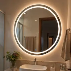 Espelho Redondo 50x50cm Jateado fino com Led 3 Cores e Touch Decoração Moderna Quarto Sala Banheiro