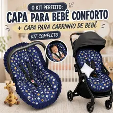 Kit 1un Capa de Carrinho + 1un Capa de Conforto com Tecido Estampado 100% Algodão