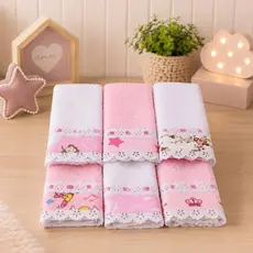 Kit Toalha Ombro e Boca Bebê Babete com Lasy Passa Fitas 6 Unidades Estampas Variadas Macias