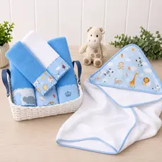Kit Toalha de Banho Bebê com Capuz 100% Algodão + 5 Toalhinhas Boca e Ombro Felpudas Enxoval Maternidade