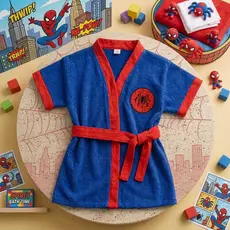 Roupão Infantil Homem Aranha Atoalhado com Bordado Faixa Ajustável Banho Praia Piscina