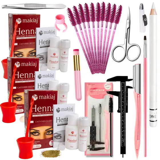 Kit Sobrancelha PROFISSIONAL Design de Sobrancelhas Henna Makiaj Tesoura Paquímetro Lápis Designer