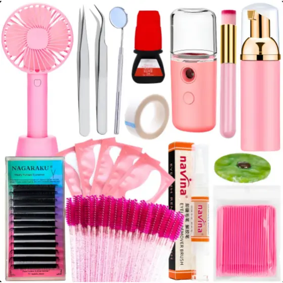 Kit Completo Treino Extensão e Alongamento Cílios Cola Elite HS10 Cílios Nagaraku Volume Brasileiro