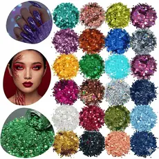 Kit 24 Glitter Unhas Encapsuladas Holográfico Flocado Fino Strass Resina Maquiagem 24 Cores Colorido