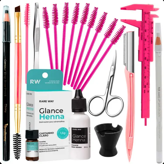 Kit Design Sobrancelhas Henna Glance Rare Way Hipoalergenica